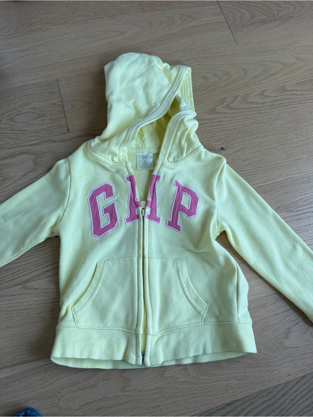 GAP Kids Light Yellow Hooded Zip Sweatshirt with Pink Logo